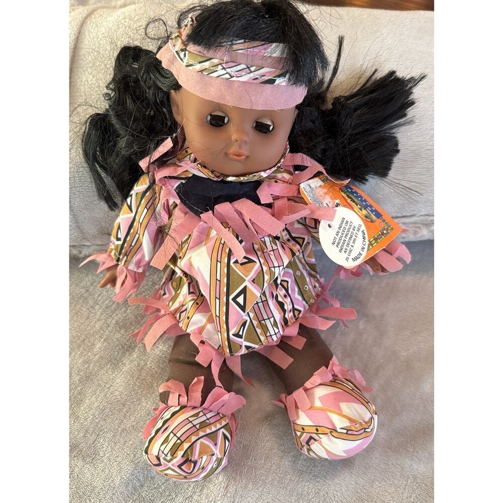 Gi-Go Native American Indian Doll Open Close Eyes Soft Body Pink Outfit 12"